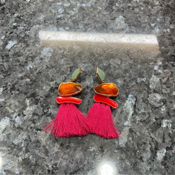 Orange and pink layered tassel fringe earrings / NWOT - Picture 4 of 4